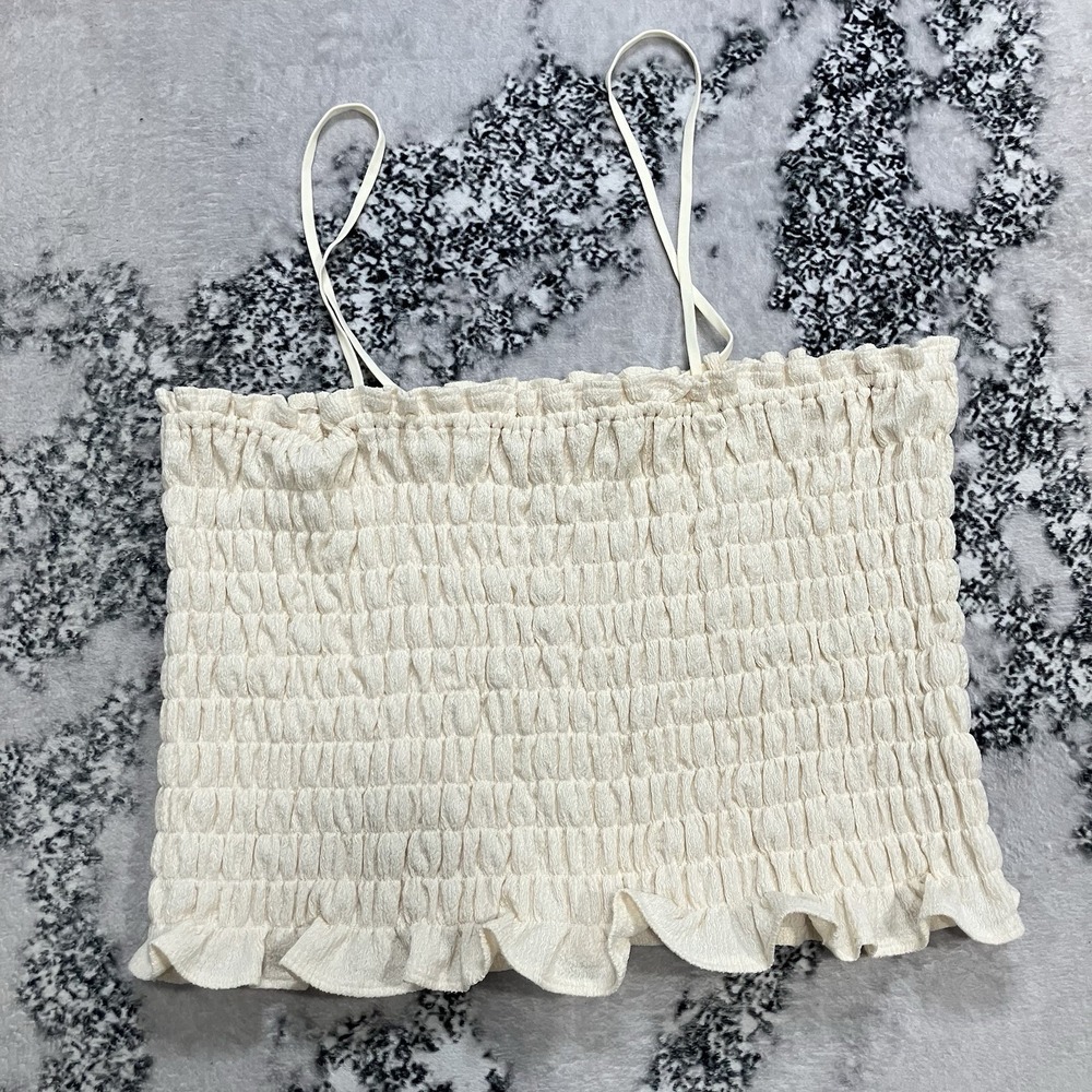 Treasure & Bond Smocked Crop Top Womens Size XL Cream Stretch Cami Nordstrom